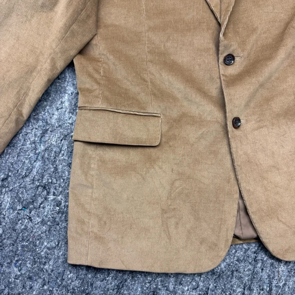 Stafford Mens Corduroy Blazer Tan Camel Elbow Patches Classic Fit Sport Coat